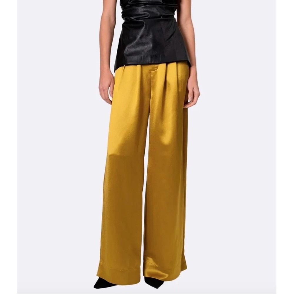 NONCHALANT LABEL Paris Satin Wide Leg Pant in Ochre Gold
